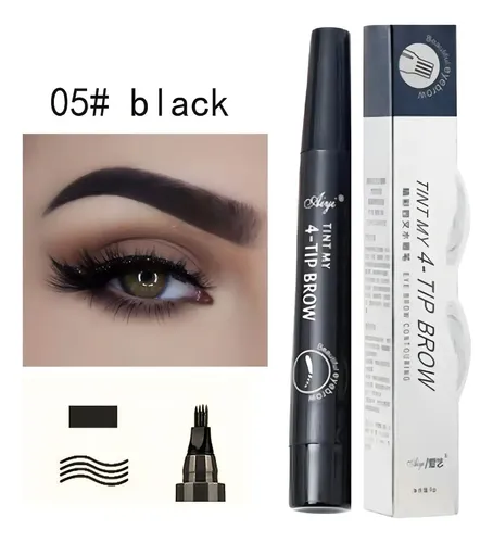Bolígrafo microblading para cejas con punta de horquilla 3D, color negro