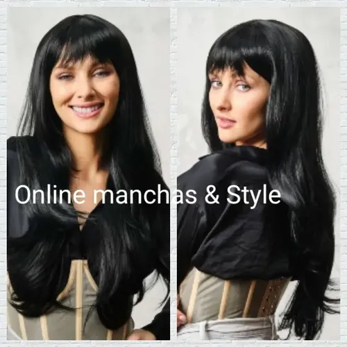 * Peluca Ondas Símil Natural #1 Negro Intenso 70cm*