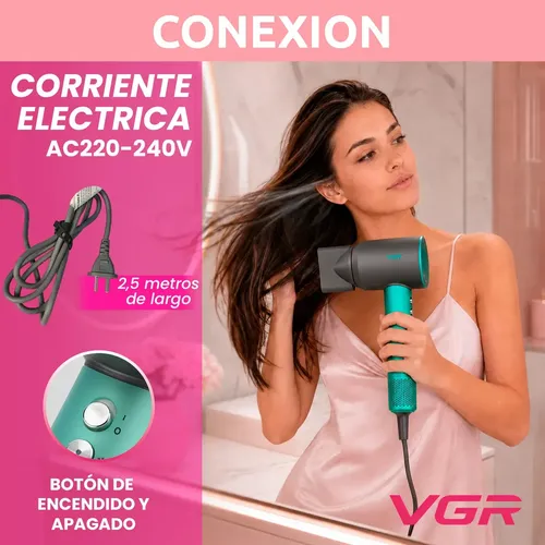 Secador Profesional VGR V-440 1400W BLDC Iónico Con Difusor Verde