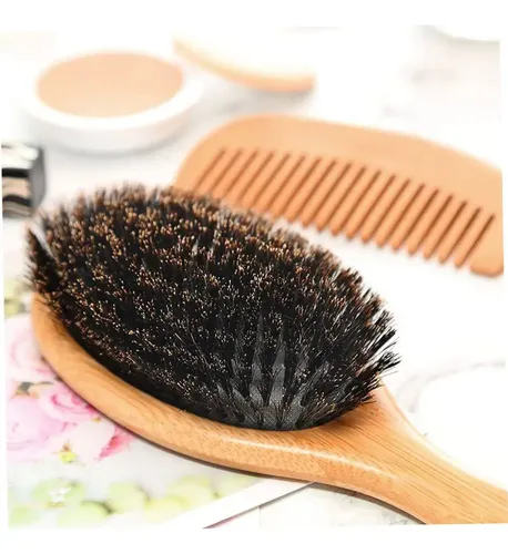 Cepillo De Cabello De Cerdas Naturales Con Mango De Bambú,