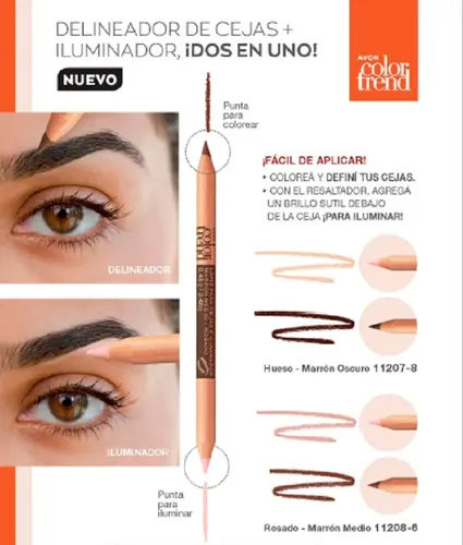 Avon Lapiz Delineador Para Cejas E Iluminador Color Trend Color Marron Oscuro / Hueso