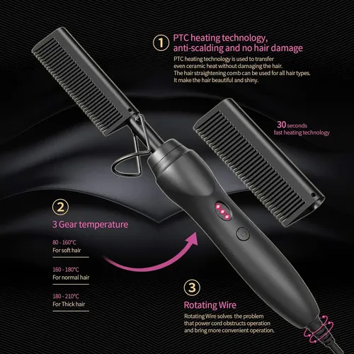 Peines Alisadores De Pelo Hot Comb Para Prensar Con Calor… Zblack