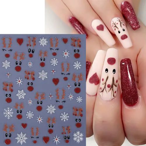 Pegatinas De Uñas Csybaris Christmas Red Winter Snowflake 3d