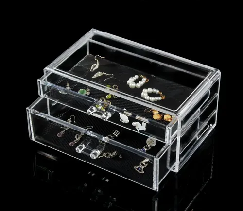 Organizador Acrílico Maquillaje 2 Cajones Apilable24x13x11cm