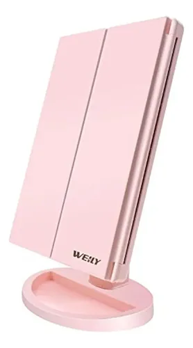 Espejo De Maquillaje Con Luz Led 21 Led 3 Aumentos Rosa