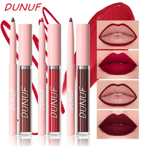 Set De Lápiz Labial Líquido Mate Y Lápiz De Contorno 2 En 1: