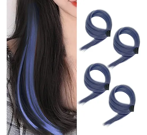 4 Pelucas Teñidas De Orejas Colgantes, Azul Profundo