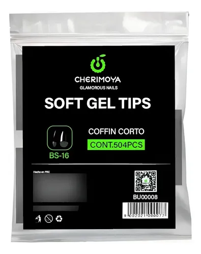 Pack de 504 Tips de Soft Gel Coffin Cortas Prelimadas Cherimoya para Manicuría Profesional