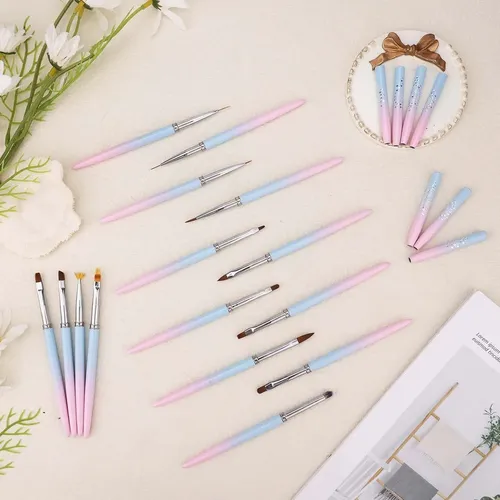 Kit De 15 Pinceles Para Uñas Con Tapa Gel Y Acrilico