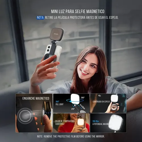 Luz Magnética Para Selfies Neewer Basics Nl48b Espejo Hd Conector Usb-c Con 700lux (cri 95)