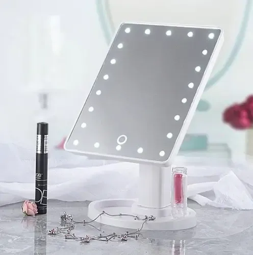 Espejo De Maquillaje Con 22 Luces Led; Carga Con Usb Rectang