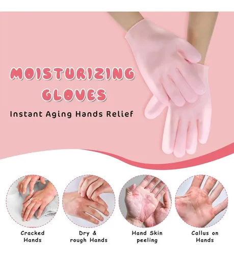 Guantes Hidratantes Silicona Rosa Y Blanco Para Manos Secas