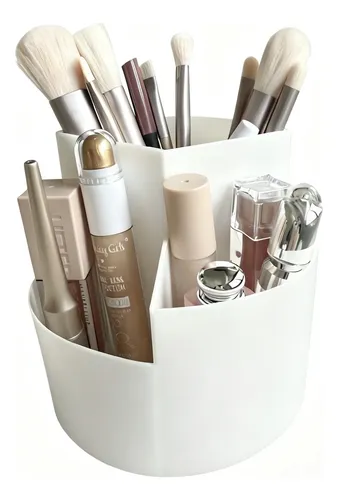 Organizador Giratorio Blanco Porta Maquillaje Escritorio