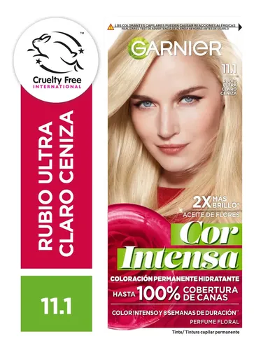 Kit Coloración Permanente Garnier Hidratante Cor Intensa Tono 11.1 Rubio Ultra Claro Ceniza