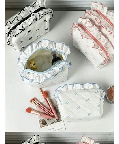 Bolsa De Maquillaje Negra De Viaje Con Cinta Para El Pelo, P