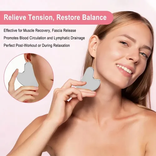 Set Gua Sha Acero Facial Y Corporal Con Estuche Terciopelo