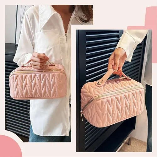 Bolsa De Maquillaje De Viaje De Cuero De Gran Capacidad Orga