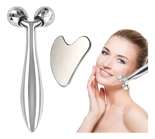 Masajeador Facial Gua Sha De Acero Inoxidable Roller Eye 3d  Plateado
