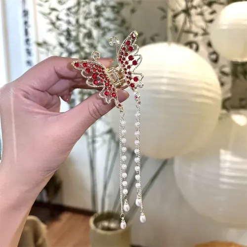 Broche Pinza Pelo Mariposa Dorada Flores Perlas Cadenas Opción 3