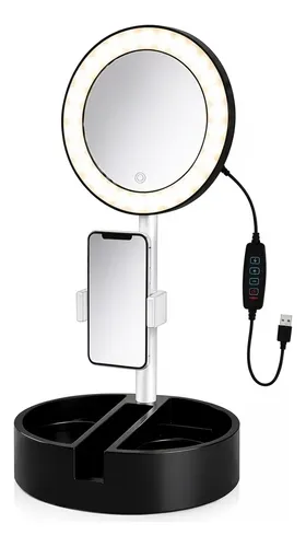 Espejo Con Luz Led Calida Fria Maquillaje Plegable Portatil