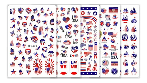 2 Nuevas Pegatinas De Arte De Uñas Con Bandera Americana