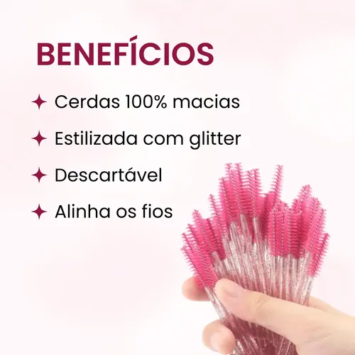 Pack de 50 Cepillos Desechables para Pestañas y Cejas Rosa con Brillo