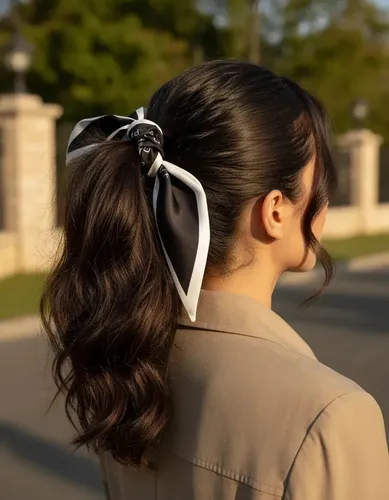 Cinta De Cabello Lazos De Pelo Lunares Negro Línea Blanca