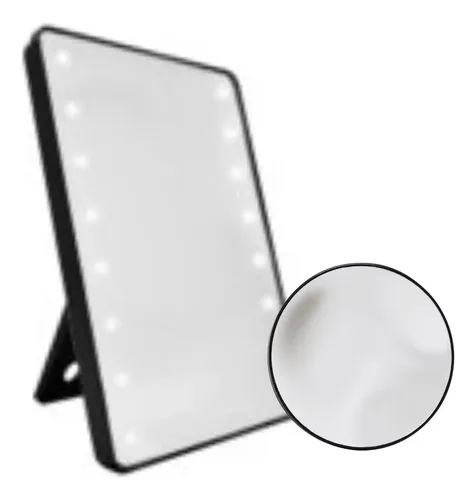 Espejo Maquillaje Led Aumento Jessamy Rectangular 16 Luces Pilas Negro