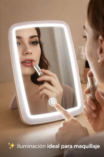 Espejo Maquillaje Led Touch 3 Tonos Luz Usb Portatil