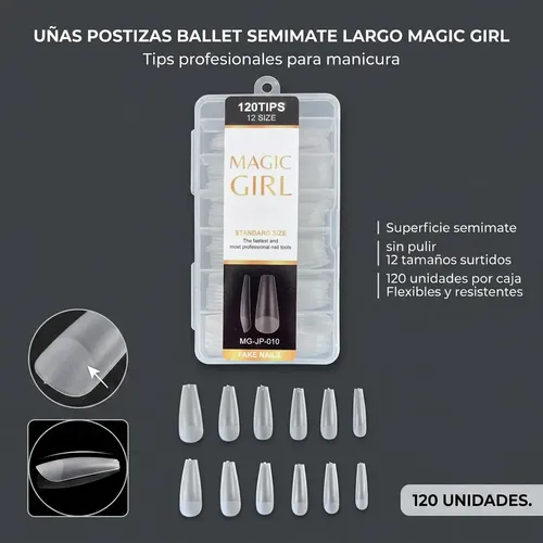 Tips Uñas Postizas Balerina Mate 2 Cajas 240 Unidades