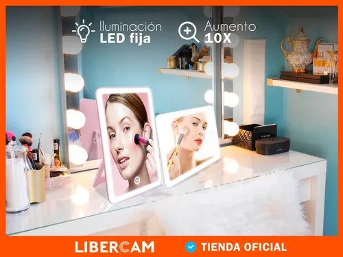 Espejo Luz Led Tactil Cuadrado LIBERCAM RESP-10 Maquillaje Carga Usb Color Blanco