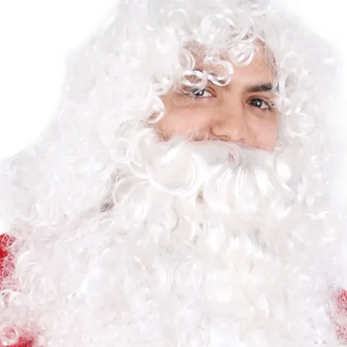 Peluca Larga Y Rizada De Santa Claus Blanca Para Navidad