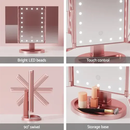 Espejo Inteligente Con Luz Led – Aumento 2x Y 3x Y 10x Marco Rose Gold