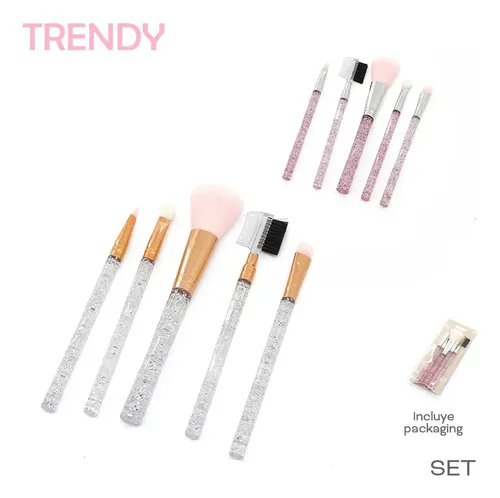 Set Brochas Trendy Make Up 5 Unidades Maquillaje Rosa