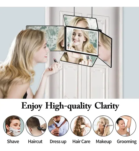 Espejo Uhdod De 5 Vías Para Cortar El Pelo Con Luz Led, Vist
