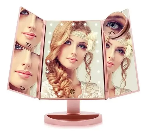 Espejo Maquillaje Luz Tríptica Aumento 3x/2x/10x Buen Regalo