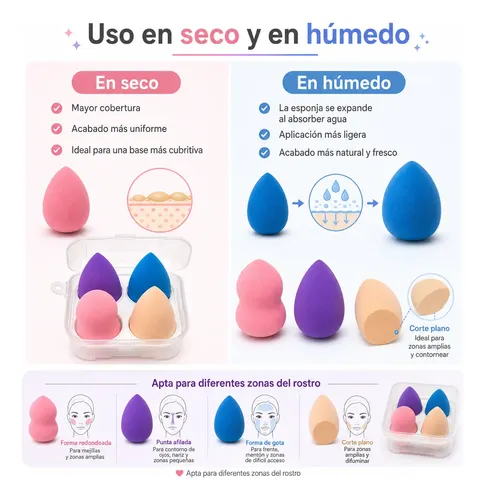 Esponjas De Maquillaje 4 Piezas Con Estuche Suaves Premium