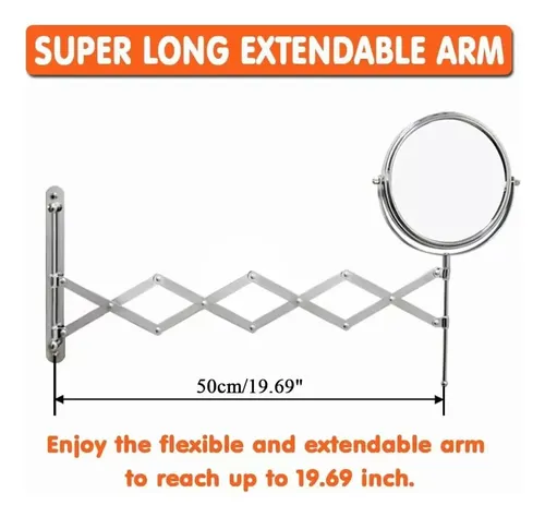 Espejo Baño Extensible 7 Cromo 1x/3x Aumento Ajustable Plate