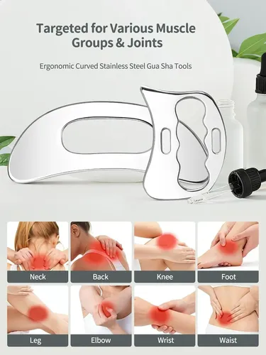 Set Masajeador Gua Sha Acero 2 En 1 Con Funda Negra