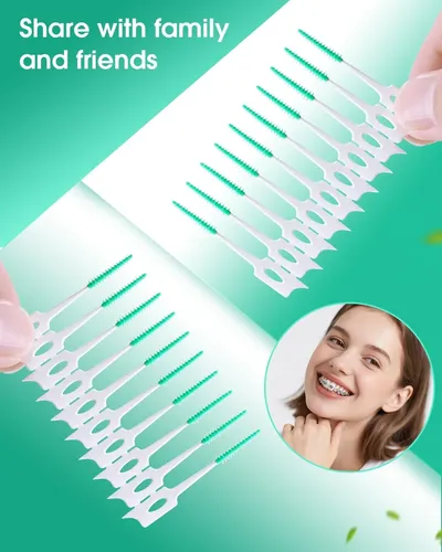220 Palillos Dentales Verde Con Cepillo Interdental