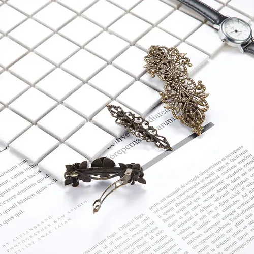 Pinza De Pelo Retro De Bronce Con Diseño Floral Y Grabado K