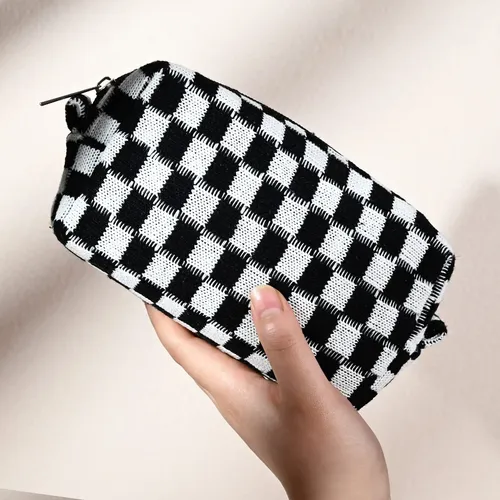 Soidram 2 Piezas Negro Bolsa De Maquillaje A Cuadros Grandes