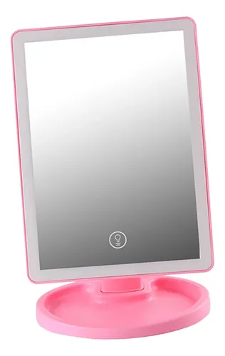 Espejo De Maquillaje Led Recargable Espejo Iluminado Rosado