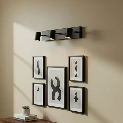 Aplique pared o techo 3 luces dicro LED negro hierro con detalle en bronce | Ideal baño, pasillo o espejo | Diseño técnico con estilo | Incluye lámparas dicroicas | Industria Argentina
