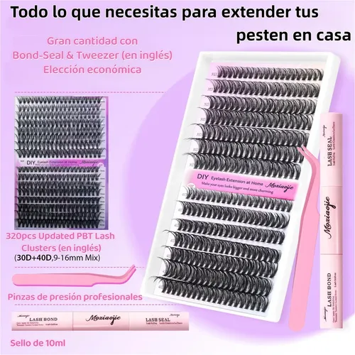 320 Piezas Pestañas Postizas Kit Extensiones 30d Y 40d Curvatura D 9-16mm Mixtas Con Herramientas Pegamento Removedor