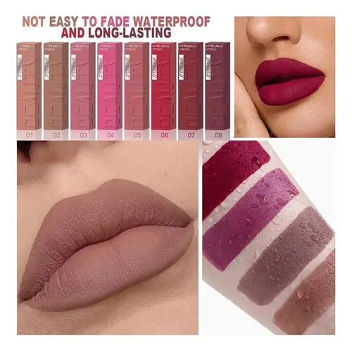 L/x Asdda Set De Labiales Mate A Prueba De Agua Dunuf, 8 .