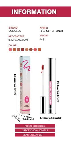Olibolla Set 8 Delineador Peel Off Labial Agua Resistente