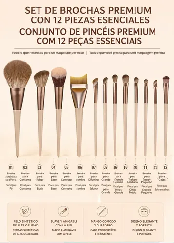 Conjunto De Brochas De Maquiagem De 12 Peças Profesional Sua