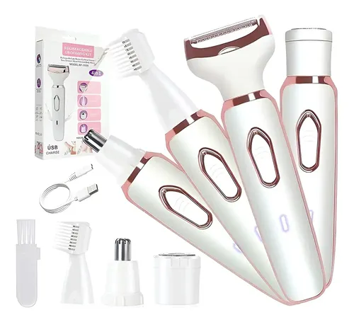 Depiladora y Rasuradora 4 en 1 para Mujer Recargable USB, Afeitadora Femenina Portátil y Resistente al Agua