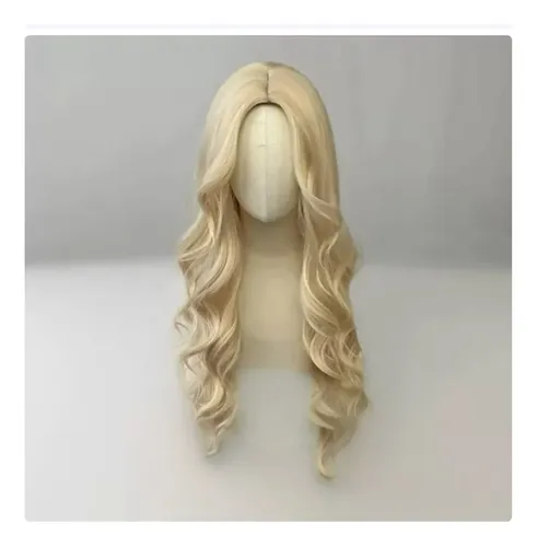 Peluca Mujer Rubia Clara Larga Flequillo Raya Central Ss